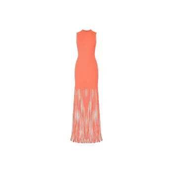 LAPOINTE Ribbed Fringed Maxi Dress