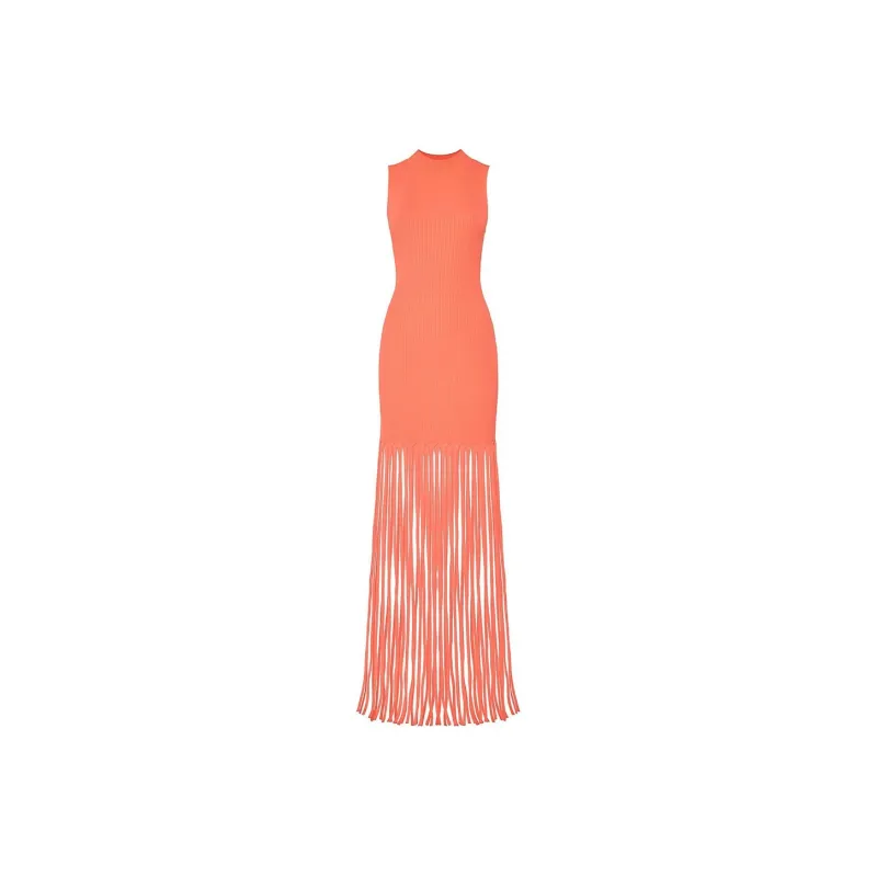 LAPOINTE Ribbed Fringed Maxi Dress-0