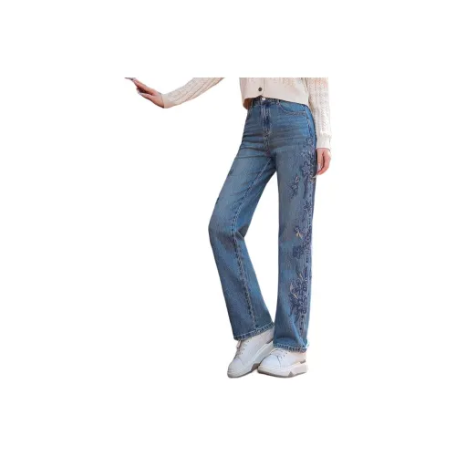 YUNGE Floor-Length Jeans Pants Women's Blue