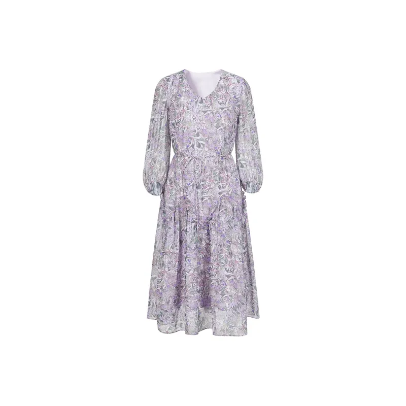 JZ. ANNAKRO Long Sleeved Dresses Women's Flower Dark Purple-0