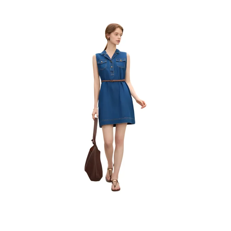 FANSILANEN Sleeveless Dress Women's Denim Blue-0
