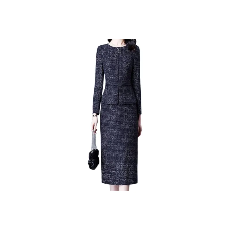 Mapping Long Sleeved Dresses Women's Dark Blue-0