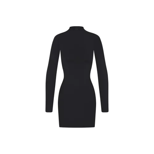 SKIMS SOFT SMOOTHING SEAMLESS TURTLENECK MINI DRESS Long Sleeved Dress Women's ONYX/Onyx
