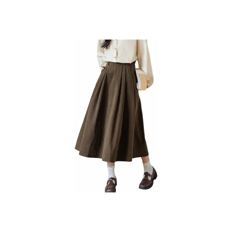 PINKMOONXXR Casual Long Skirts Women's Coffee-0