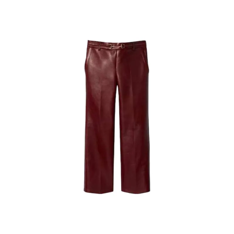GUCCI Leather Pants Women's Red-0