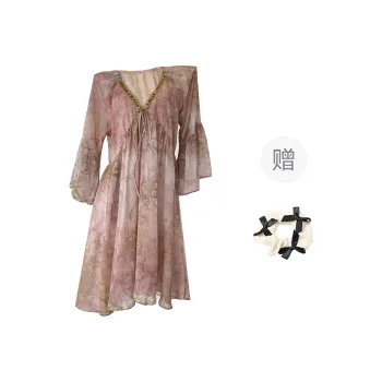 TORIGHT Long Sleeved Dresses Women's Pink+Bow Hair Tie.