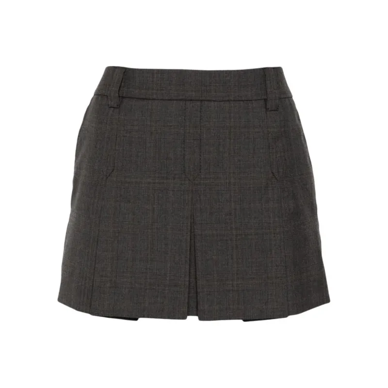 MIU MIU Tartan Print Mini Skirt 'Slate Grey'-0