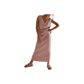 FREE PEOPLE Veda Sweater Set Skirt Set Women's Frosted Mauve/Matte Fuchsia
