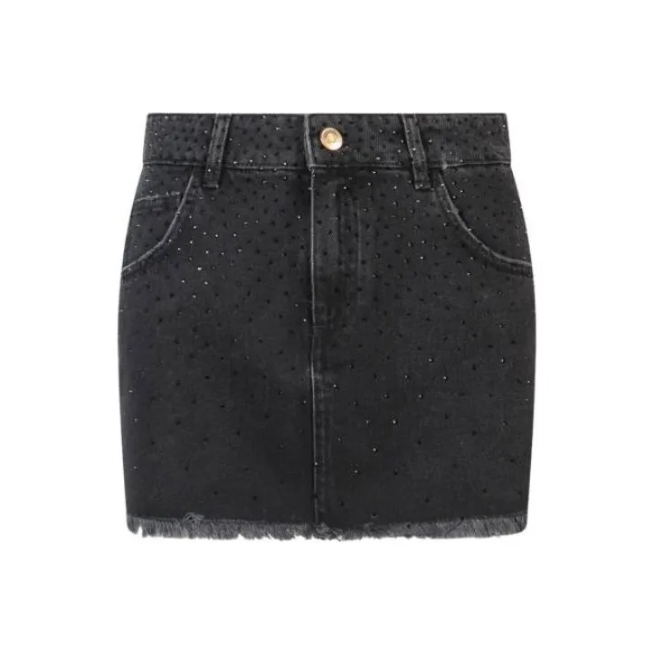 Blumarine Rhinestone Embellished Denim Mini Skirt-0