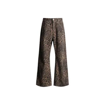 ZNZX Jeans Women's Coffee Brown Leopard Print