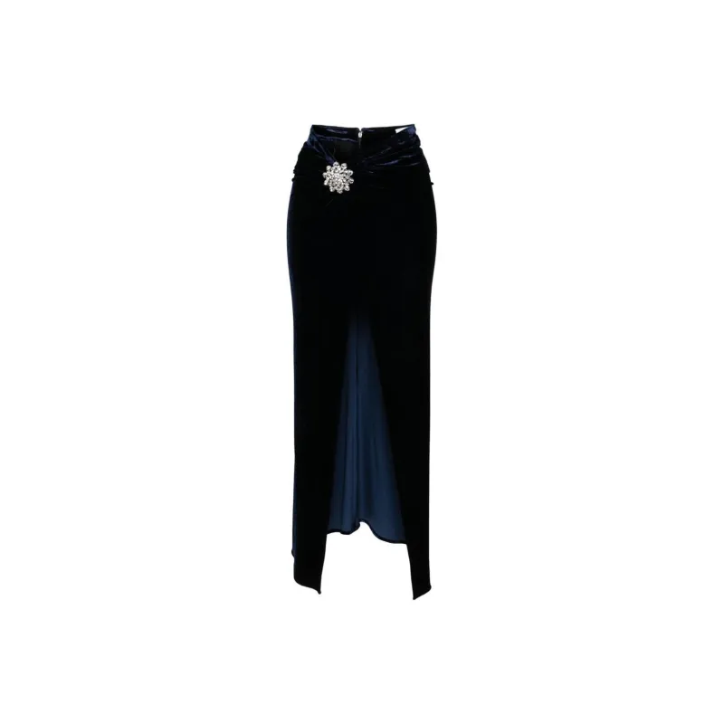 Paco Rabanne Embellished Belt Velvet Skirt-0