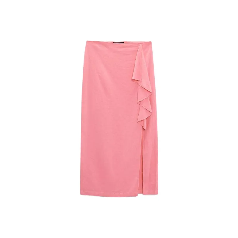 ZARA Casual Long Skirts Women's Zebra Print Pink-0