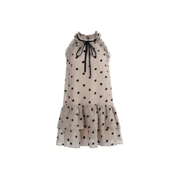 XIAOJUCHUANLI Sleeveless Dress Women's Polka Dot Brown