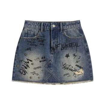 I'M ONE Denim Short Skirts Women's Vintage Denim Blue