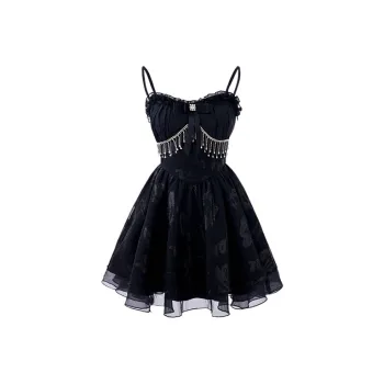 SECFLY OFFICIAL Slip Dress Women's Black Dress Includes Cardigan