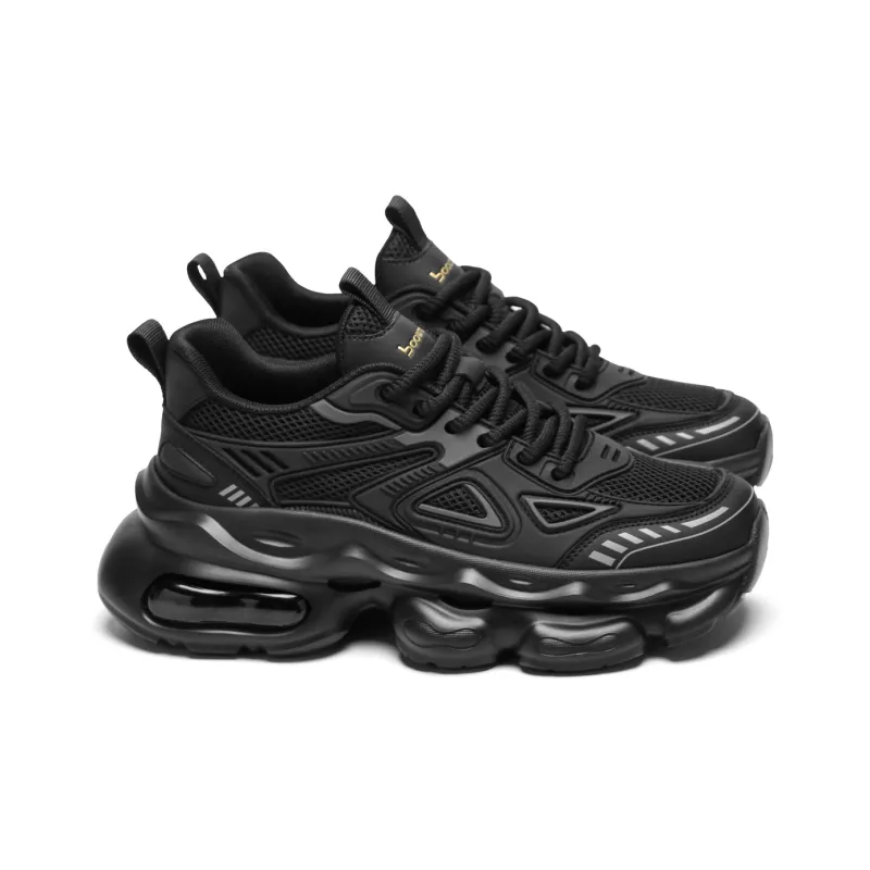 Meixi Cushioning, Breathable, Height Increasing Low Top Chunky Sneakers Men's Black-1