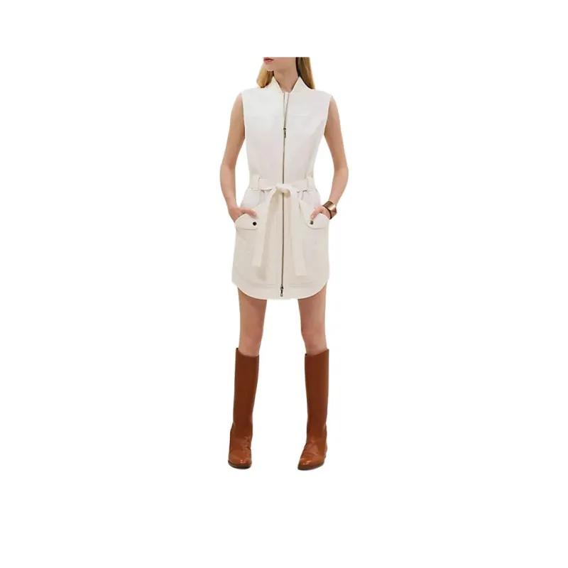 HERMES Sleeveless Dress Women's White-0