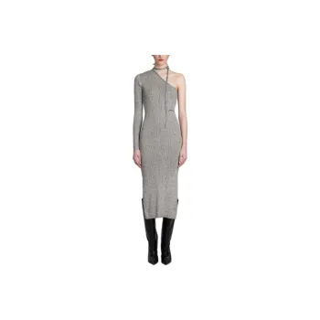 GANNI Sparkle One Sleeved Ribbed Knit Dres