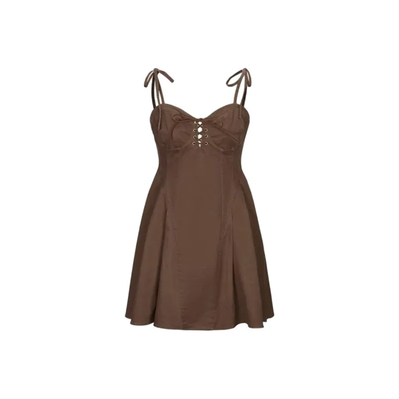 URBAN REVIVO Slip Dress Women's Dark Brown-0