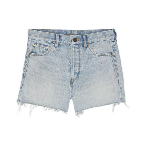 SAINT LAURENT High Waist Raw Edge Denim Shorts