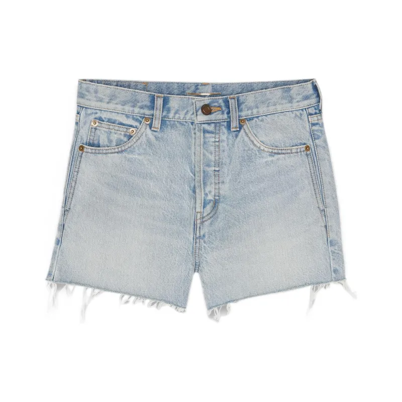 SAINT LAURENT High Waist Raw Edge Denim Shorts-0
