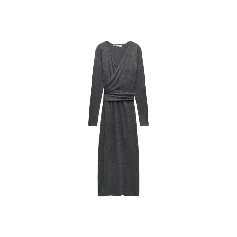 ZARA Long-Sleeved Dresses Women's Gray-0