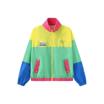 Wiggle Wiggle Zip Closure Color Block Loose Fit Individual Shirt Women's