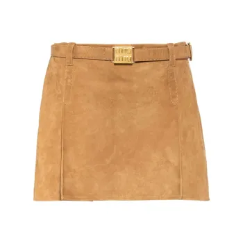 MIU MIU Belted Suede Miniskirt