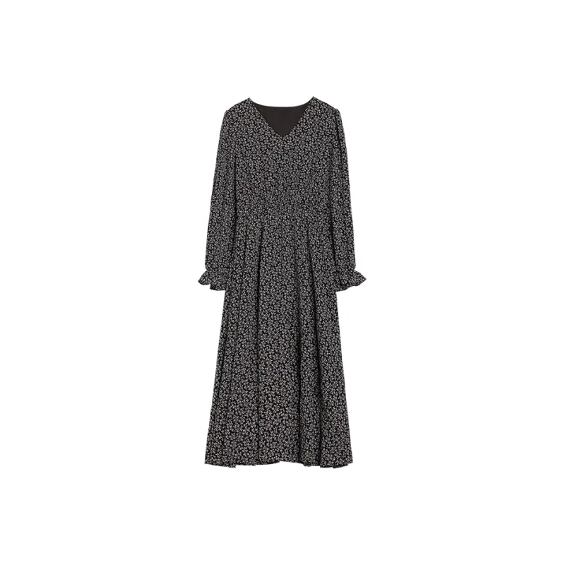 Alxnan Long Sleeved Dress Women's Black-0
