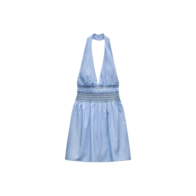 ZARA Trf Sleeveless Dress Women's Blue/White-0