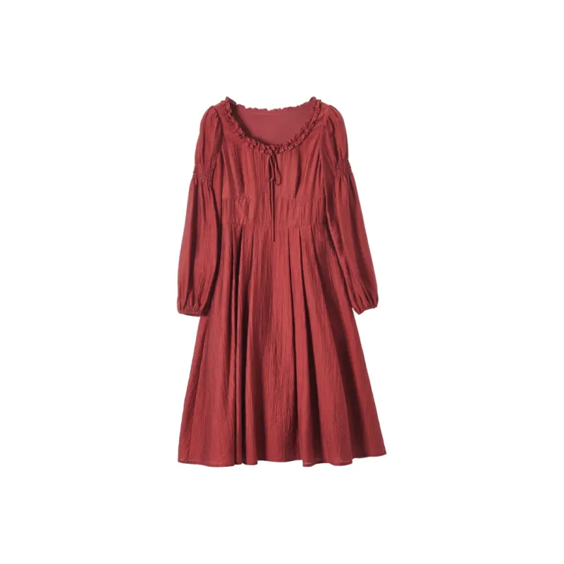 XIANGYING Long Sleeved Dresses Women's Red-0