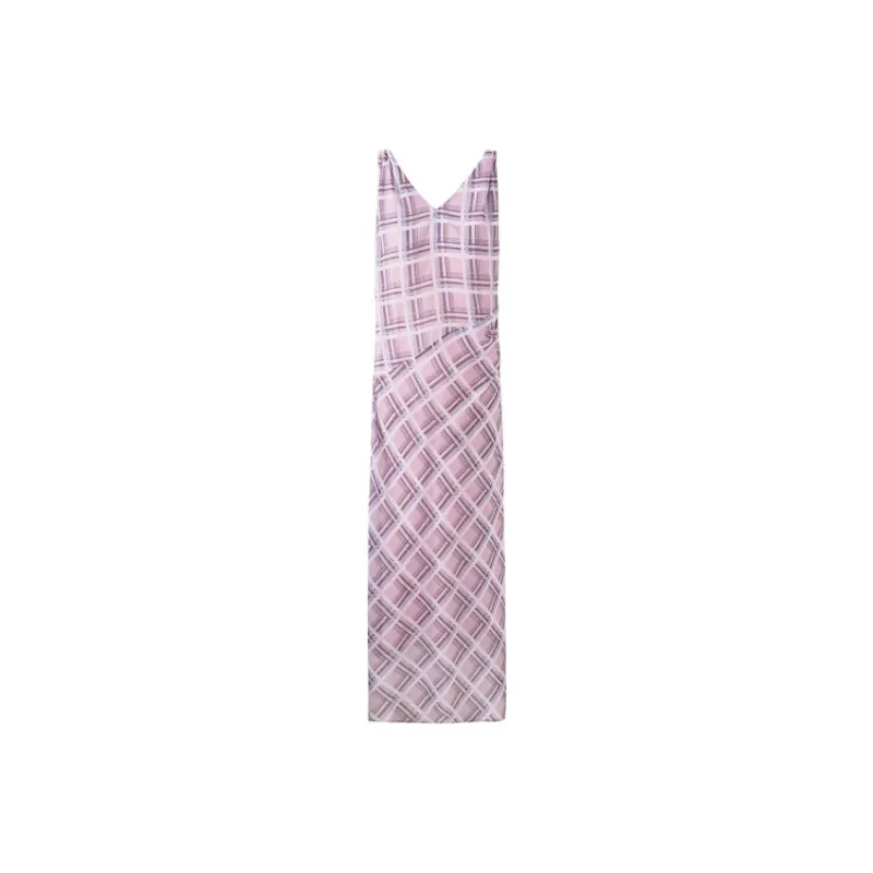 Self Who Slip Dress Women's Pink Purple Plaid-0