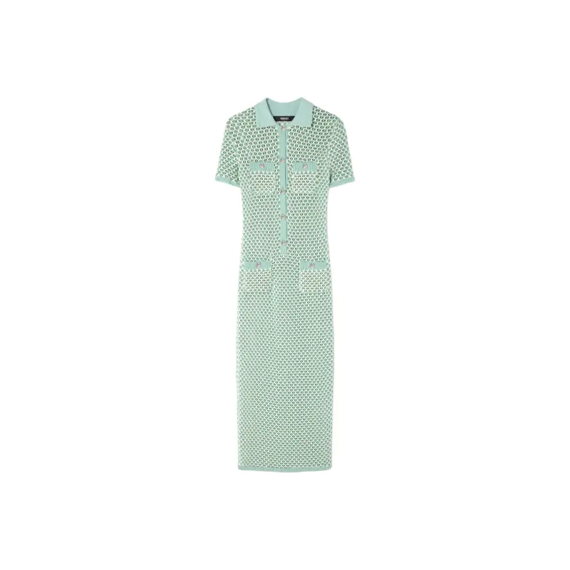 VERSACE Crochet Knit Polo Maxi Dress-0