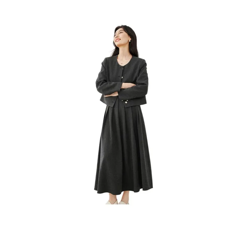 VIMLY Two Piece Skirt Sets Women's Gray-0