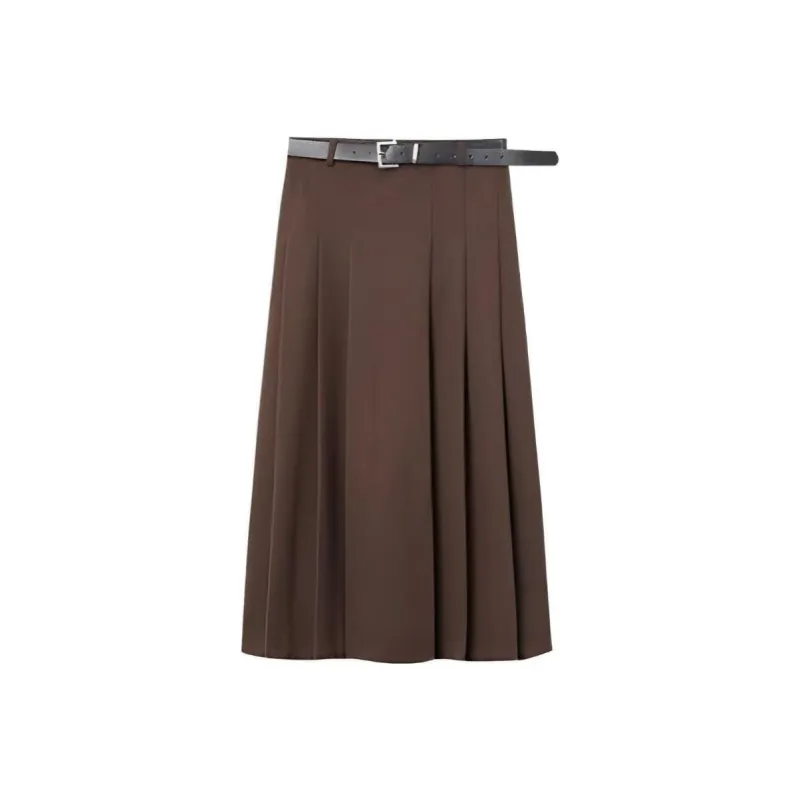 THREE PERCENTX.O.X.O. Casual Long Skirts Women's Coffee-0