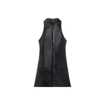 COURREGES Mock Neck Sleeveless Vinyl A Line Dress