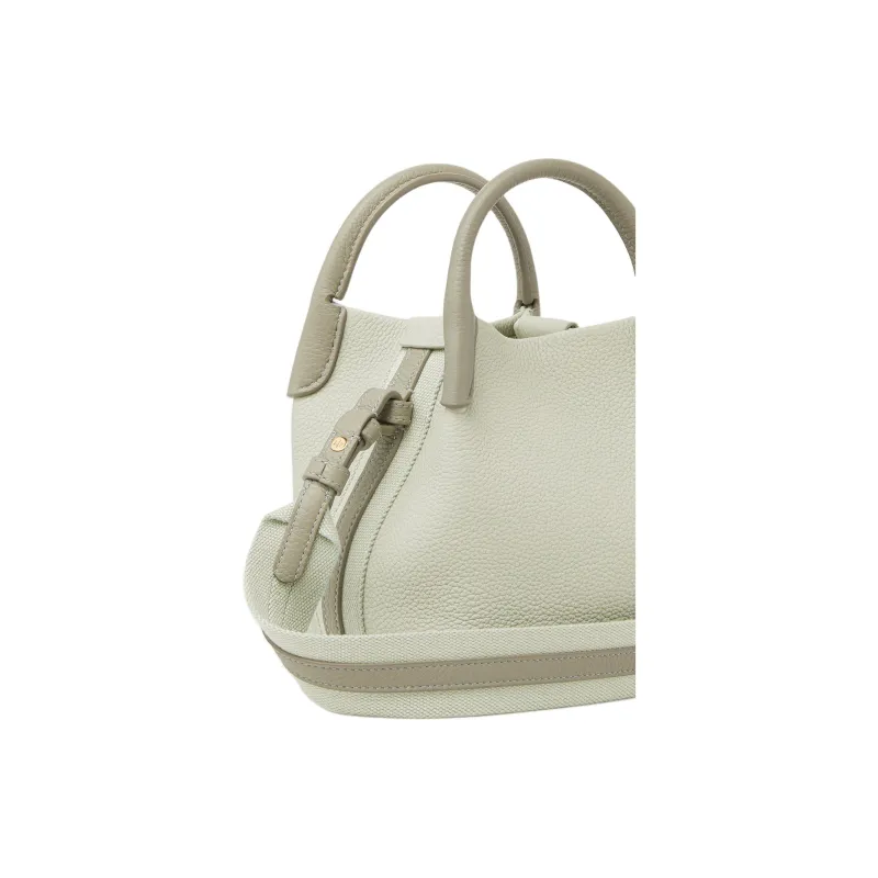 Loro Piana Cow Leather Bucket Bag, One Shoulder Handbag Mini Women's Light Green & Sun Gold-4