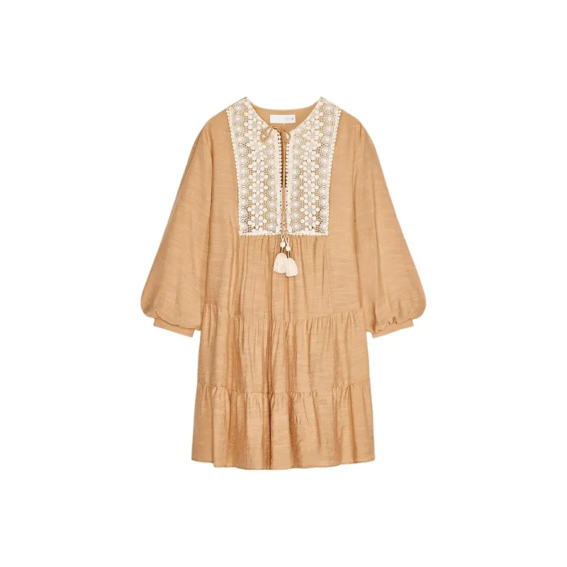 ZARA Long Sleeved Dress Women's Peach-0