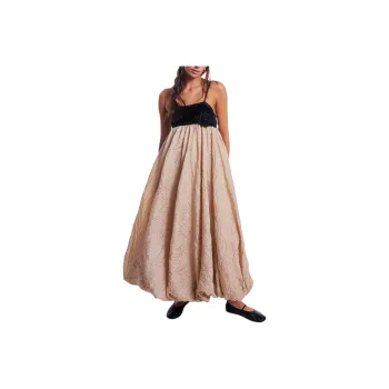 FREE PEOPLE Bellini Bubble Maxi Dress Slip Dresses Women's Black Combo/Black Combo