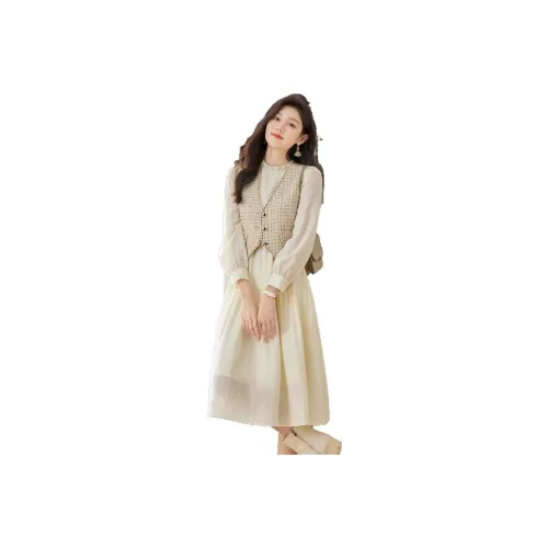 VIMLY Two Piece Skirt Sets Women's Apricot
