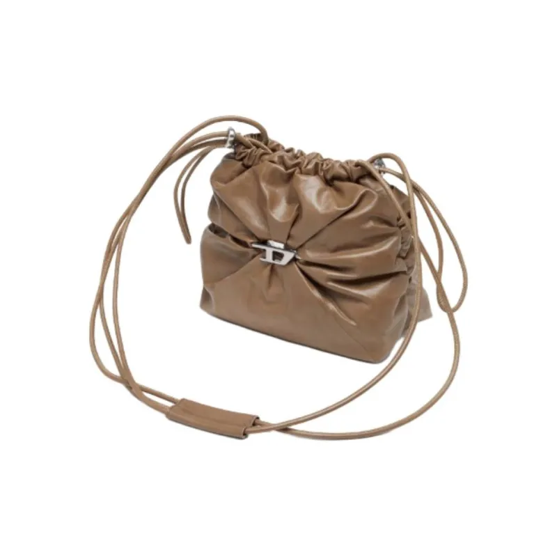 DIESEL Cow Leather Shoulder Bag Medium Size Women's Brown-3