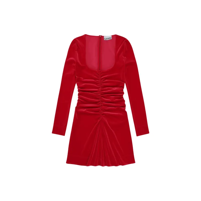 GANNI Velvet Ruched Mini Dress-0