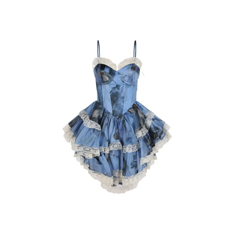 Selkie Collection Slip Dress Women's Blue Base Gadda Dance Girlish Embroidery Print-0
