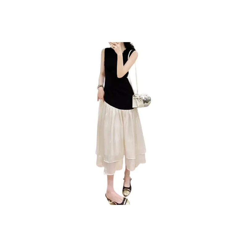 SNZX Sleeveless Dress Women's Black & Apricot-0