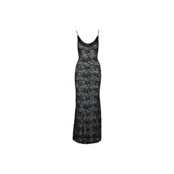 PRINCESS POLLY Dynamo Sheer Lace Maxi Dress Slip Dress Women's BLACK/Black