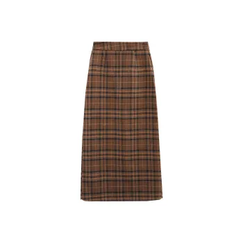 A Paradise For Awakening Casual Long Skirt Women's Coffee Plaid