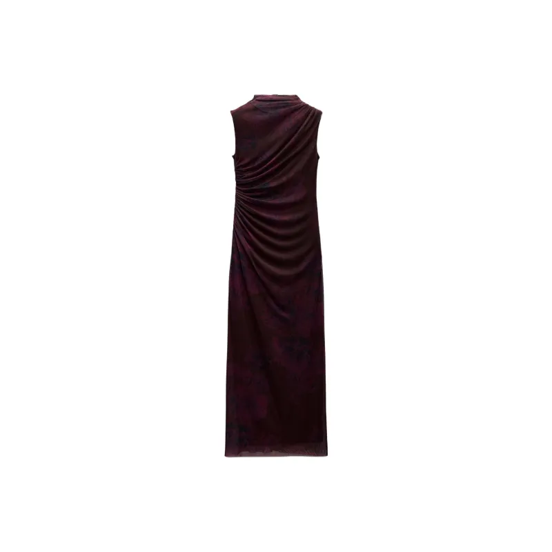 ZARA Sleeveless Dress Women's Burgundy-0