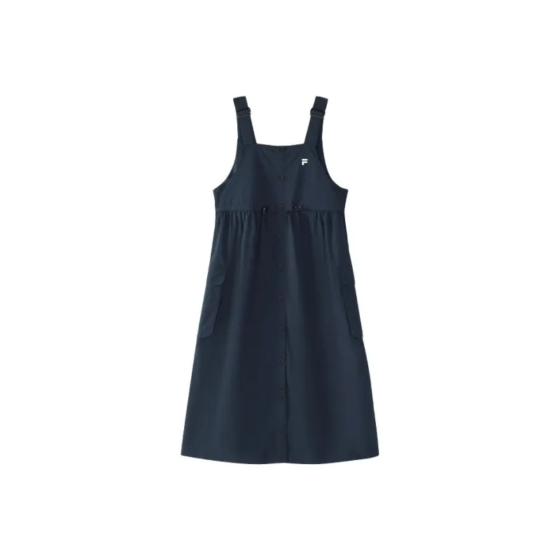 FILA FUSION FOB Series SS25 Slip Dresses Women's Pitch Black Navy Blue DB-0