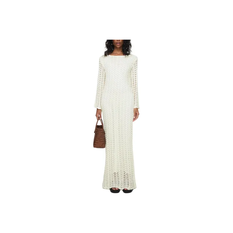 PRINCESS POLLY WESTY KNIT MAXI DRESS Long Sleeved Dress Women's Cream/Cream-0