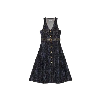 GANNI V Neck Denim Midi Dress